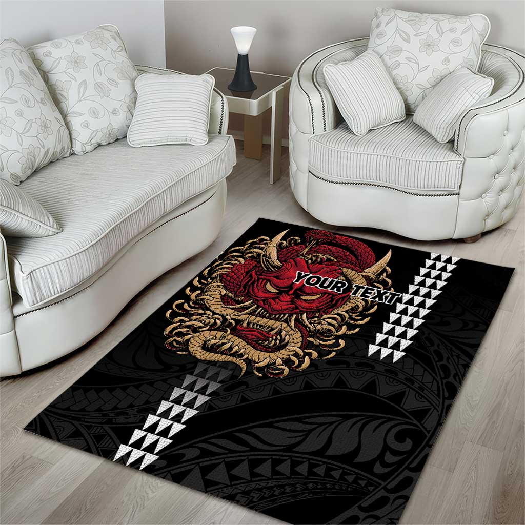 Hawaii and Japanese Oni Mask Personalised Area Rug Kakau Pattern Dark Art Style LT9 - Polynesian Pride