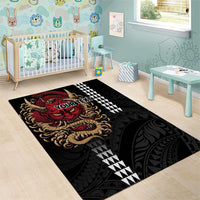 Hawaii and Japanese Oni Mask Personalised Area Rug Kakau Pattern Dark Art Style LT9 - Polynesian Pride