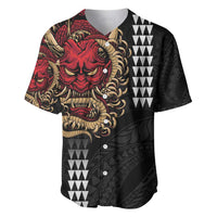Hawaii and Japanese Oni Mask Personalised Baseball Jersey Kakau Pattern Dark Art Style LT9 Black - Polynesian Pride