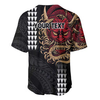 Hawaii and Japanese Oni Mask Personalised Baseball Jersey Kakau Pattern Dark Art Style LT9 - Polynesian Pride