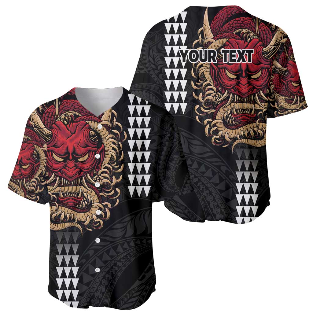 Hawaii and Japanese Oni Mask Personalised Baseball Jersey Kakau Pattern Dark Art Style LT9 - Polynesian Pride
