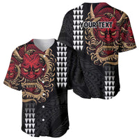 Hawaii and Japanese Oni Mask Personalised Baseball Jersey Kakau Pattern Dark Art Style LT9 - Polynesian Pride