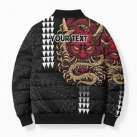 Hawaii and Japanese Oni Mask Personalised Bomber Puffer Jacket Kakau Pattern Dark Art Style LT9 - Polynesian Pride