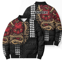 Hawaii and Japanese Oni Mask Personalised Bomber Puffer Jacket Kakau Pattern Dark Art Style LT9 - Polynesian Pride