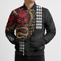 Hawaii and Japanese Oni Mask Personalised Bomber Puffer Jacket Kakau Pattern Dark Art Style LT9 - Polynesian Pride