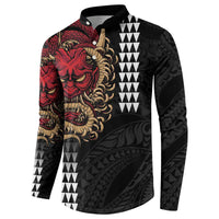Hawaii and Japanese Oni Mask Personalised Button Sweatshirt Kakau Pattern Dark Art Style LT9 - Polynesian Pride