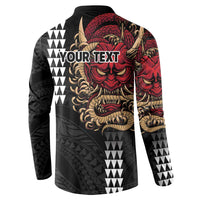 Hawaii and Japanese Oni Mask Personalised Button Sweatshirt Kakau Pattern Dark Art Style LT9 - Polynesian Pride