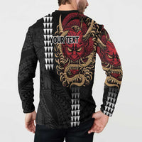 Hawaii and Japanese Oni Mask Personalised Button Sweatshirt Kakau Pattern Dark Art Style LT9 - Polynesian Pride