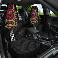 Hawaii and Japanese Oni Mask Personalised Car Seat Cover Kakau Pattern Dark Art Style LT9 One Size Black - Polynesian Pride