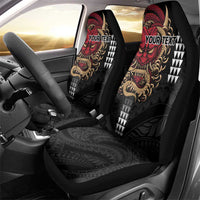 Hawaii and Japanese Oni Mask Personalised Car Seat Cover Kakau Pattern Dark Art Style LT9 - Polynesian Pride