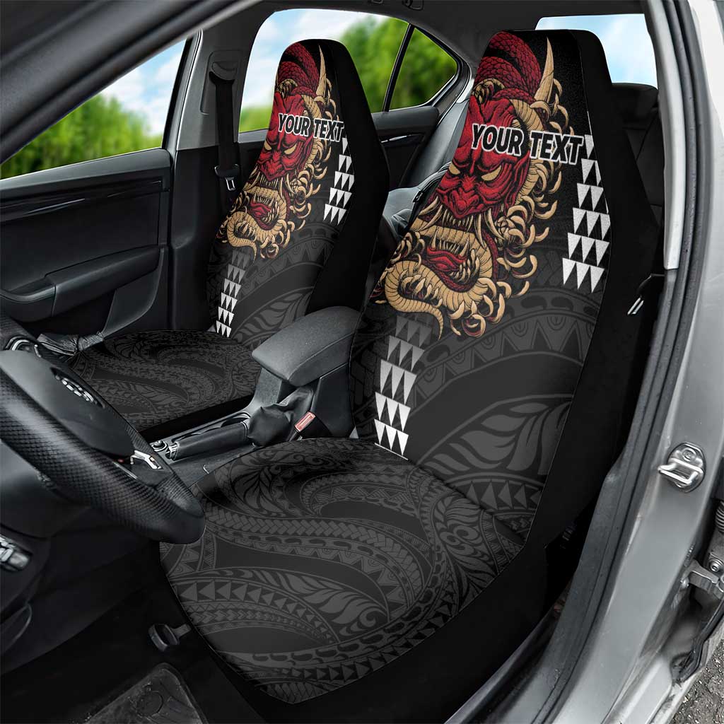 Hawaii and Japanese Oni Mask Personalised Car Seat Cover Kakau Pattern Dark Art Style LT9 - Polynesian Pride