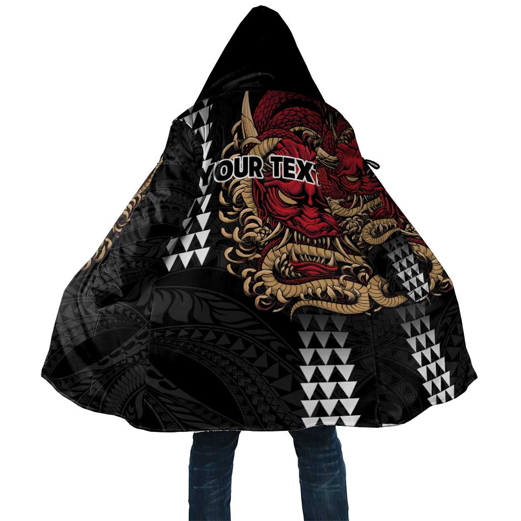 Hawaii and Japanese Oni Mask Personalised Cloak Kakau Pattern Dark Art Style LT9 Unisex Black - Polynesian Pride