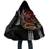 Hawaii and Japanese Oni Mask Personalised Cloak Kakau Pattern Dark Art Style LT9 Unisex Black - Polynesian Pride