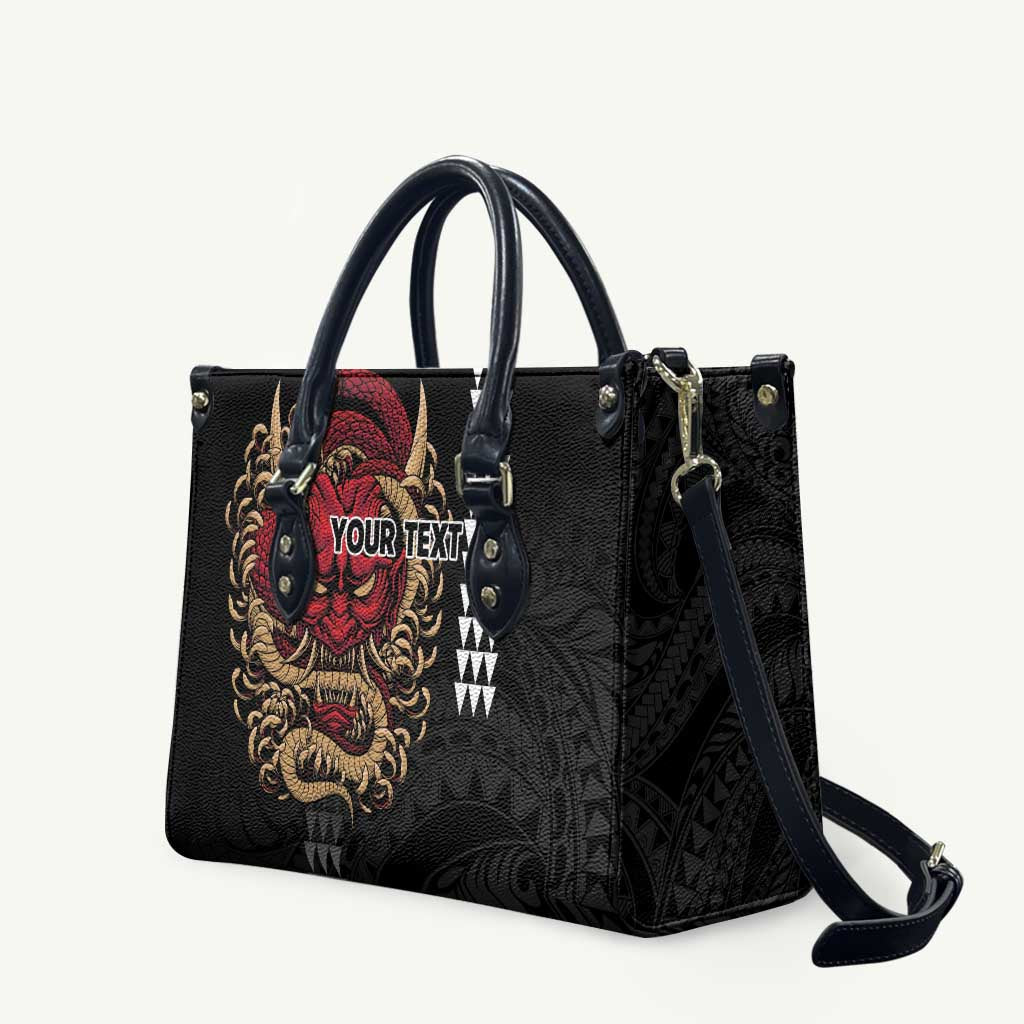 Hawaii and Japanese Oni Mask Personalised Leather Bag Kakau Pattern Dark Art Style LT9 Black - Polynesian Pride