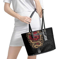 Hawaii and Japanese Oni Mask Personalised Leather Tote Bag Kakau Pattern Dark Art Style LT9 - Polynesian Pride