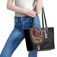 Hawaii and Japanese Oni Mask Personalised Leather Tote Bag Kakau Pattern Dark Art Style LT9 - Polynesian Pride