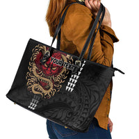 Hawaii and Japanese Oni Mask Personalised Leather Tote Bag Kakau Pattern Dark Art Style LT9 - Polynesian Pride