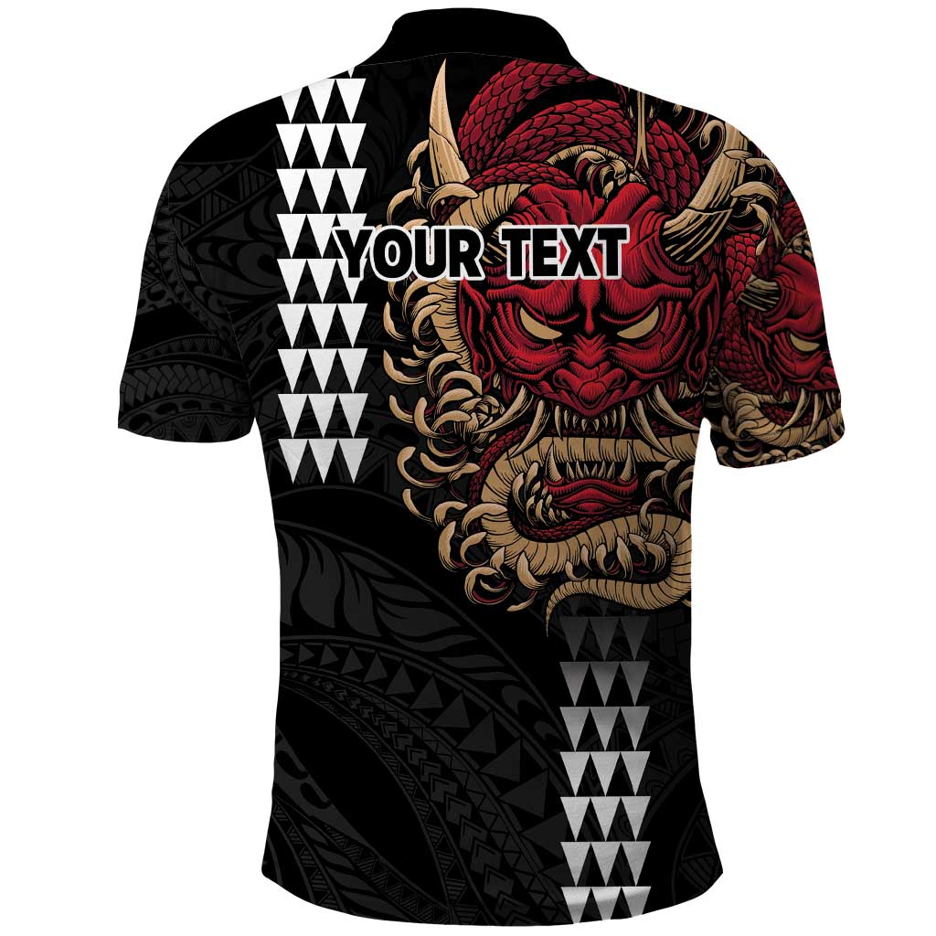 Hawaii and Japanese Oni Mask Personalised Polo Shirt Kakau Pattern Dark Art Style LT9 - Polynesian Pride
