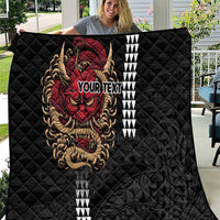 Hawaii and Japanese Oni Mask Personalised Quilt Kakau Pattern Dark Art Style LT9 Black - Polynesian Pride