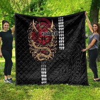 Hawaii and Japanese Oni Mask Personalised Quilt Kakau Pattern Dark Art Style LT9 - Polynesian Pride