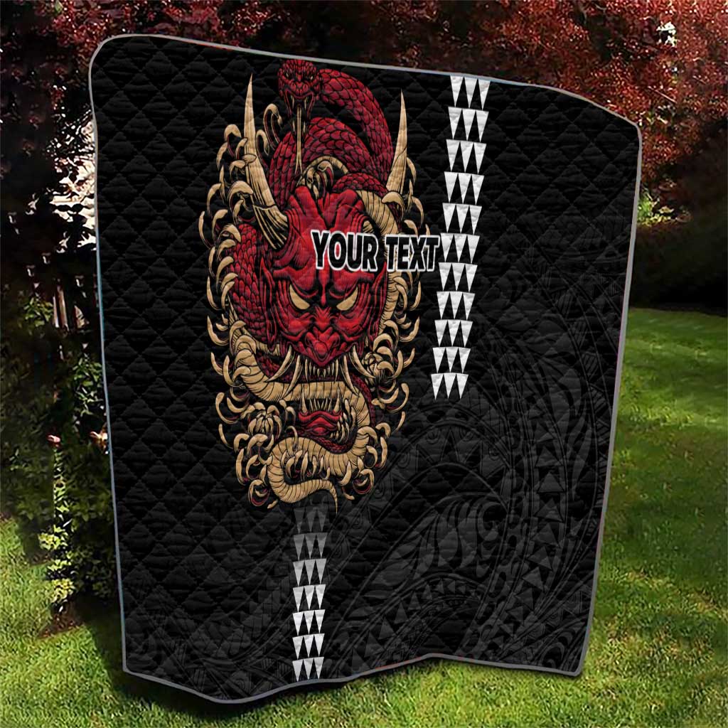 Hawaii and Japanese Oni Mask Personalised Quilt Kakau Pattern Dark Art Style LT9 - Polynesian Pride