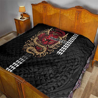 Hawaii and Japanese Oni Mask Personalised Quilt Kakau Pattern Dark Art Style LT9 - Polynesian Pride