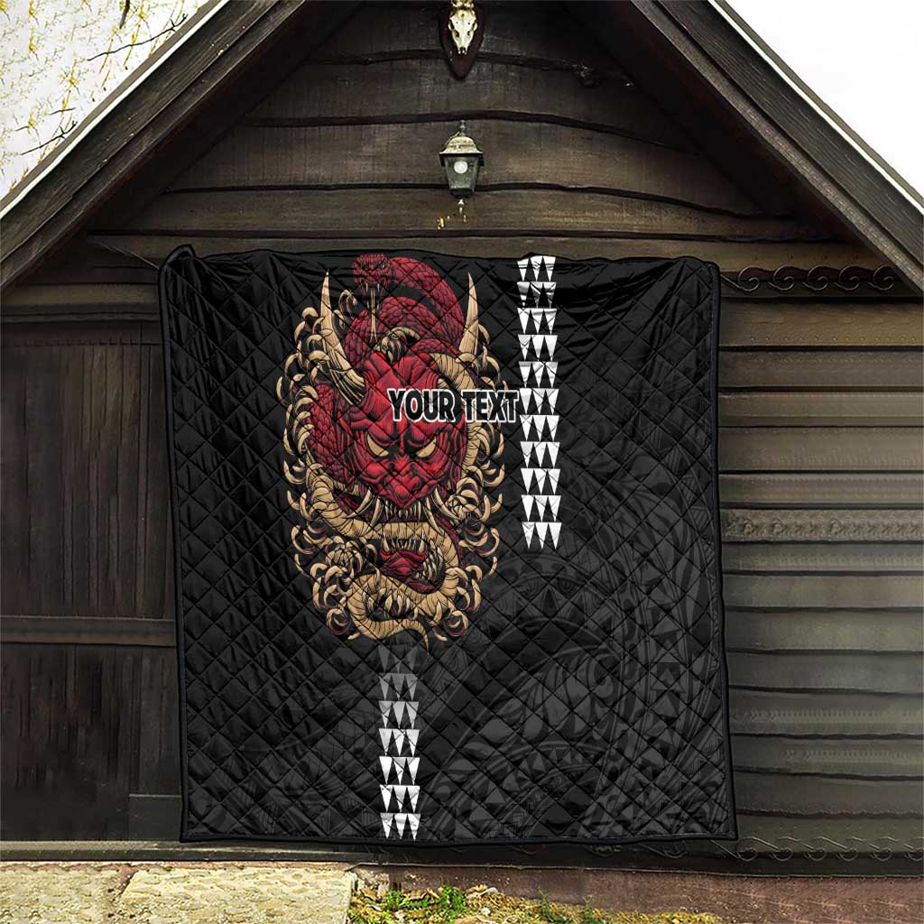 Hawaii and Japanese Oni Mask Personalised Quilt Kakau Pattern Dark Art Style LT9 - Polynesian Pride