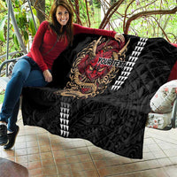 Hawaii and Japanese Oni Mask Personalised Quilt Kakau Pattern Dark Art Style LT9 - Polynesian Pride