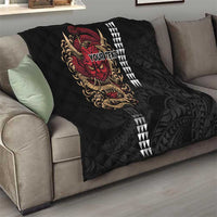 Hawaii and Japanese Oni Mask Personalised Quilt Kakau Pattern Dark Art Style LT9 - Polynesian Pride