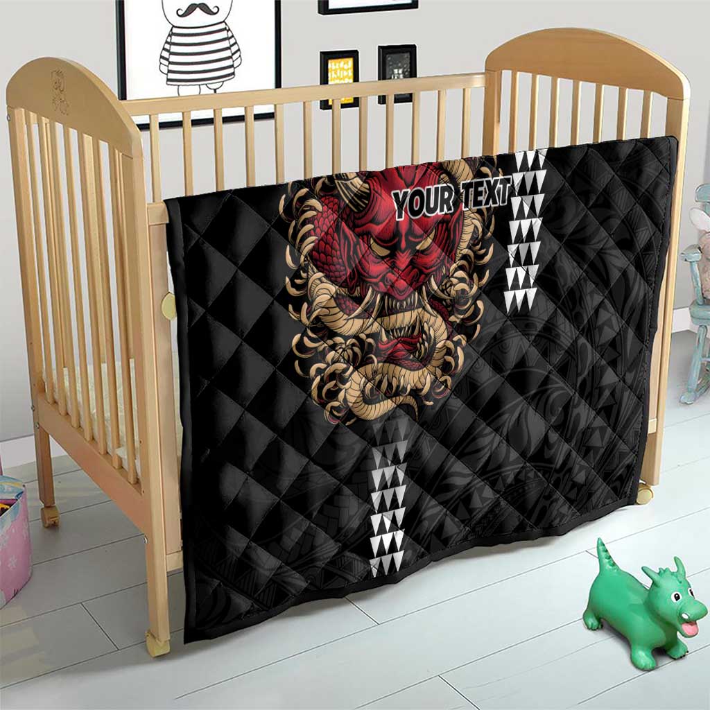 Hawaii and Japanese Oni Mask Personalised Quilt Kakau Pattern Dark Art Style LT9 - Polynesian Pride