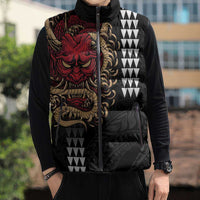 Hawaii and Japanese Oni Mask Personalised Sleeveless Puffer Jacket Kakau Pattern Dark Art Style LT9 - Polynesian Pride