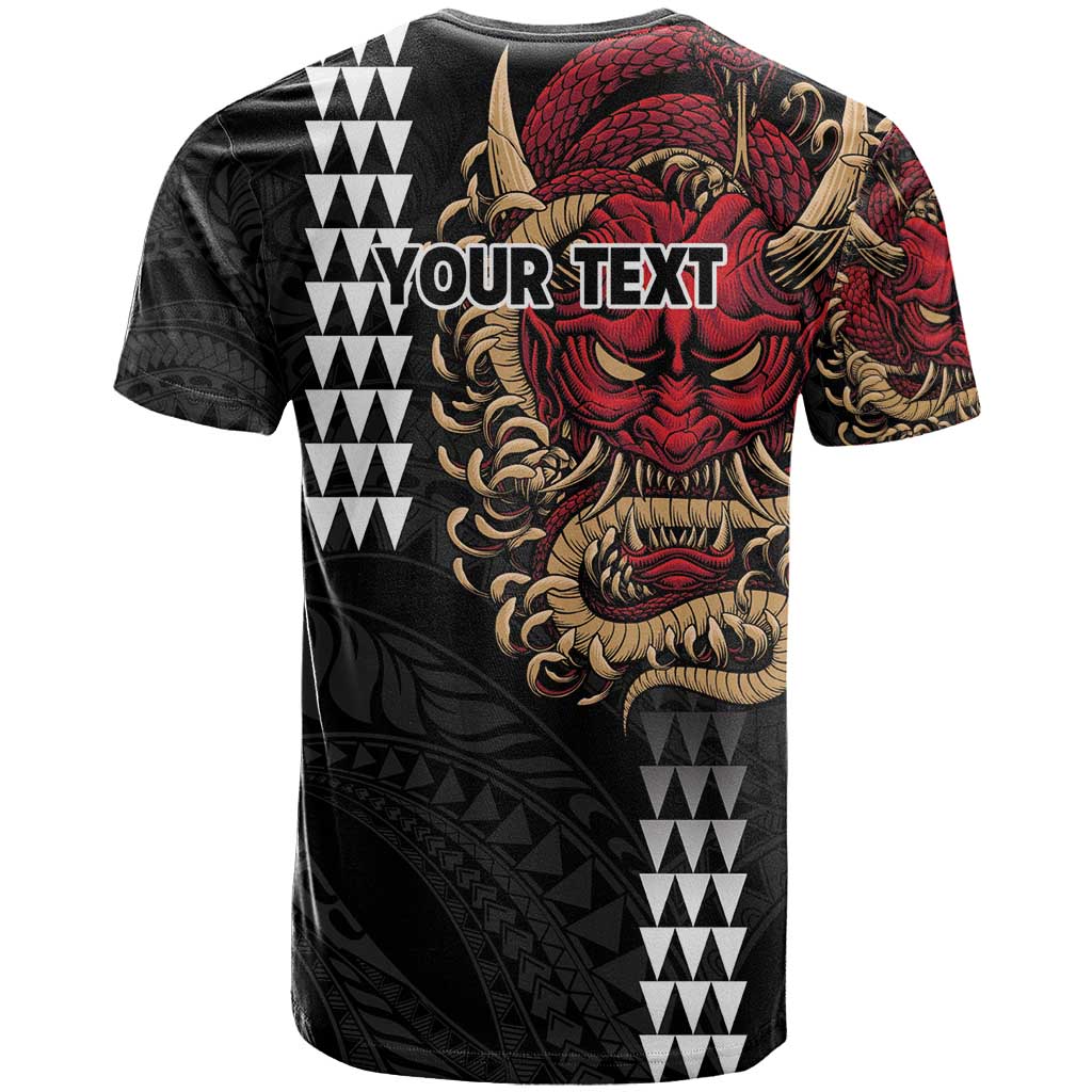 Hawaii and Japanese Oni Mask Personalised T Shirt Kakau Pattern Dark Art Style LT9 - Polynesian Pride