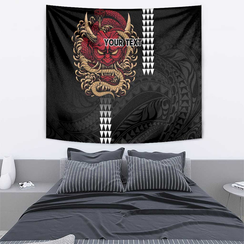 Hawaii and Japanese Oni Mask Personalised Tapestry Kakau Pattern Dark Art Style LT9 - Polynesian Pride
