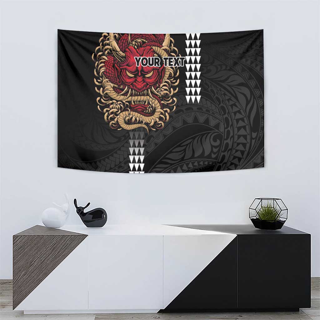 Hawaii and Japanese Oni Mask Personalised Tapestry Kakau Pattern Dark Art Style LT9 - Polynesian Pride