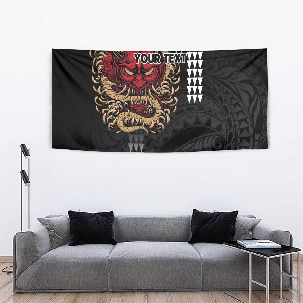 Hawaii and Japanese Oni Mask Personalised Tapestry Kakau Pattern Dark Art Style LT9 - Polynesian Pride