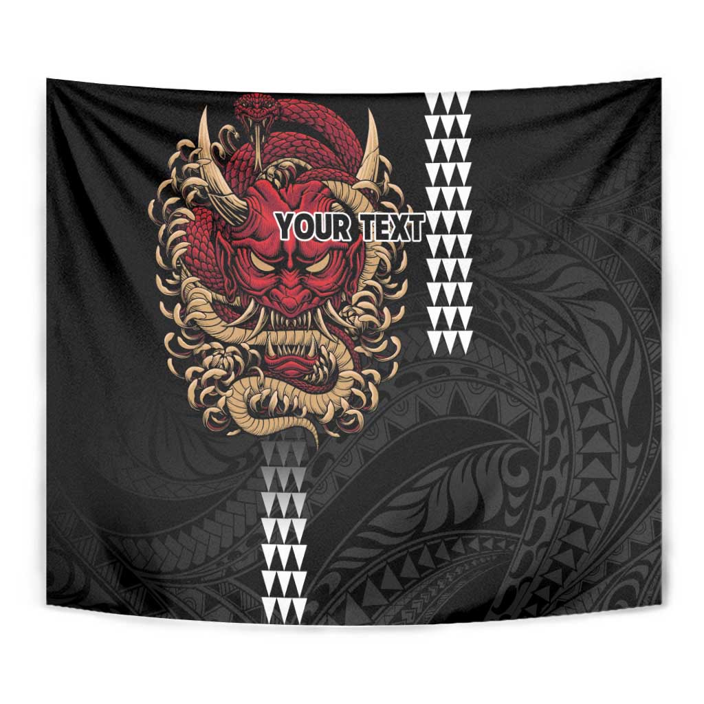 Hawaii and Japanese Oni Mask Personalised Tapestry Kakau Pattern Dark Art Style LT9 - Polynesian Pride