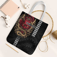 Hawaii and Japanese Oni Mask Personalised Tote Bag Kakau Pattern Dark Art Style LT9 White Strap One Size Black - Polynesian Pride