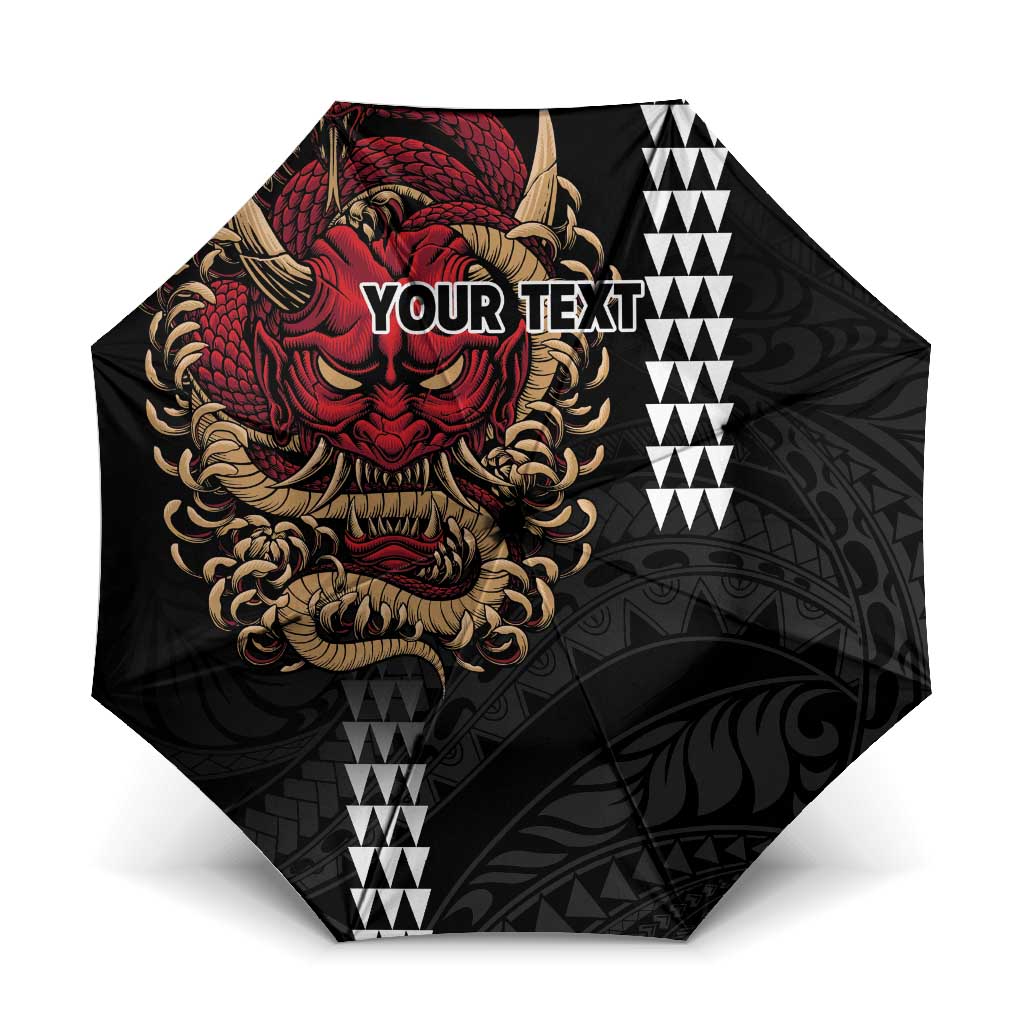 Hawaii and Japanese Oni Mask Personalised Umbrella Kakau Pattern Dark Art Style LT9 One Size Folded 11.42 inch Opened Diameter 37.4 inch Black - Polynesian Pride