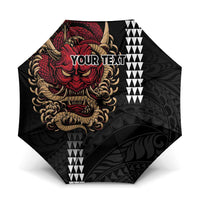 Hawaii and Japanese Oni Mask Personalised Umbrella Kakau Pattern Dark Art Style LT9 One Size Folded 11.42 inch Opened Diameter 37.4 inch Black - Polynesian Pride