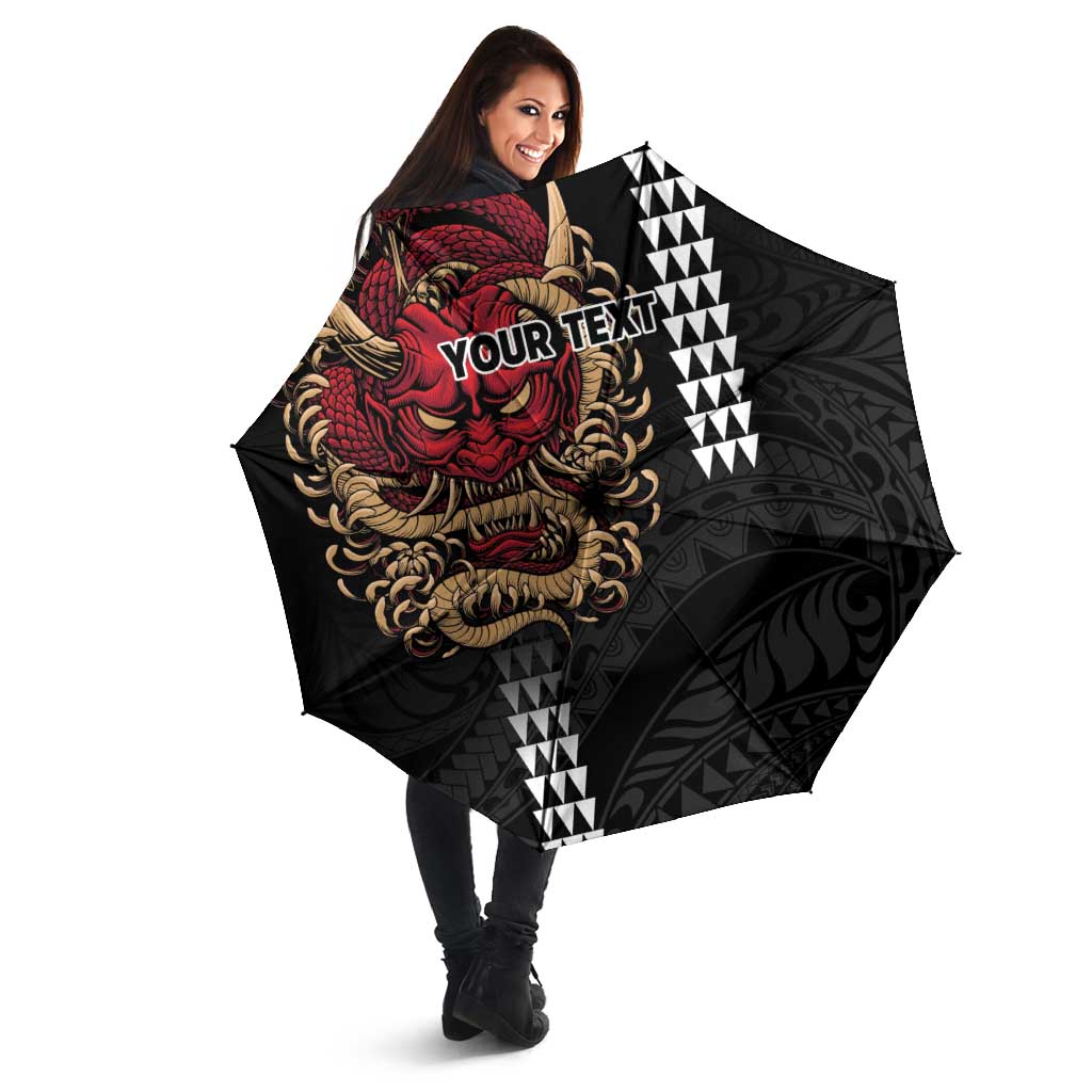 Hawaii and Japanese Oni Mask Personalised Umbrella Kakau Pattern Dark Art Style LT9 - Polynesian Pride