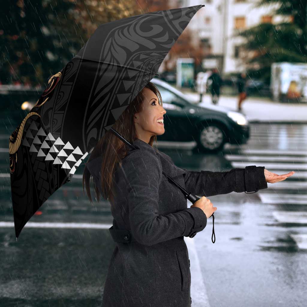 Hawaii and Japanese Oni Mask Personalised Umbrella Kakau Pattern Dark Art Style LT9 - Polynesian Pride