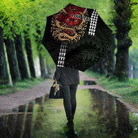 Hawaii and Japanese Oni Mask Personalised Umbrella Kakau Pattern Dark Art Style LT9 - Polynesian Pride