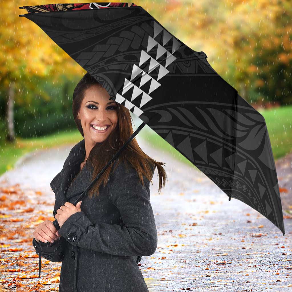 Hawaii and Japanese Oni Mask Personalised Umbrella Kakau Pattern Dark Art Style LT9 - Polynesian Pride