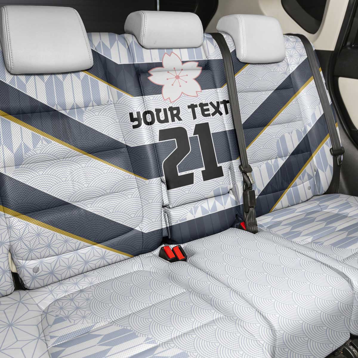 Japan Pacific Rugby 2022-23 Custom Back Car Seat Cover Black Sakura Japanese Wave Pattern LT9 - Polynesian Pride