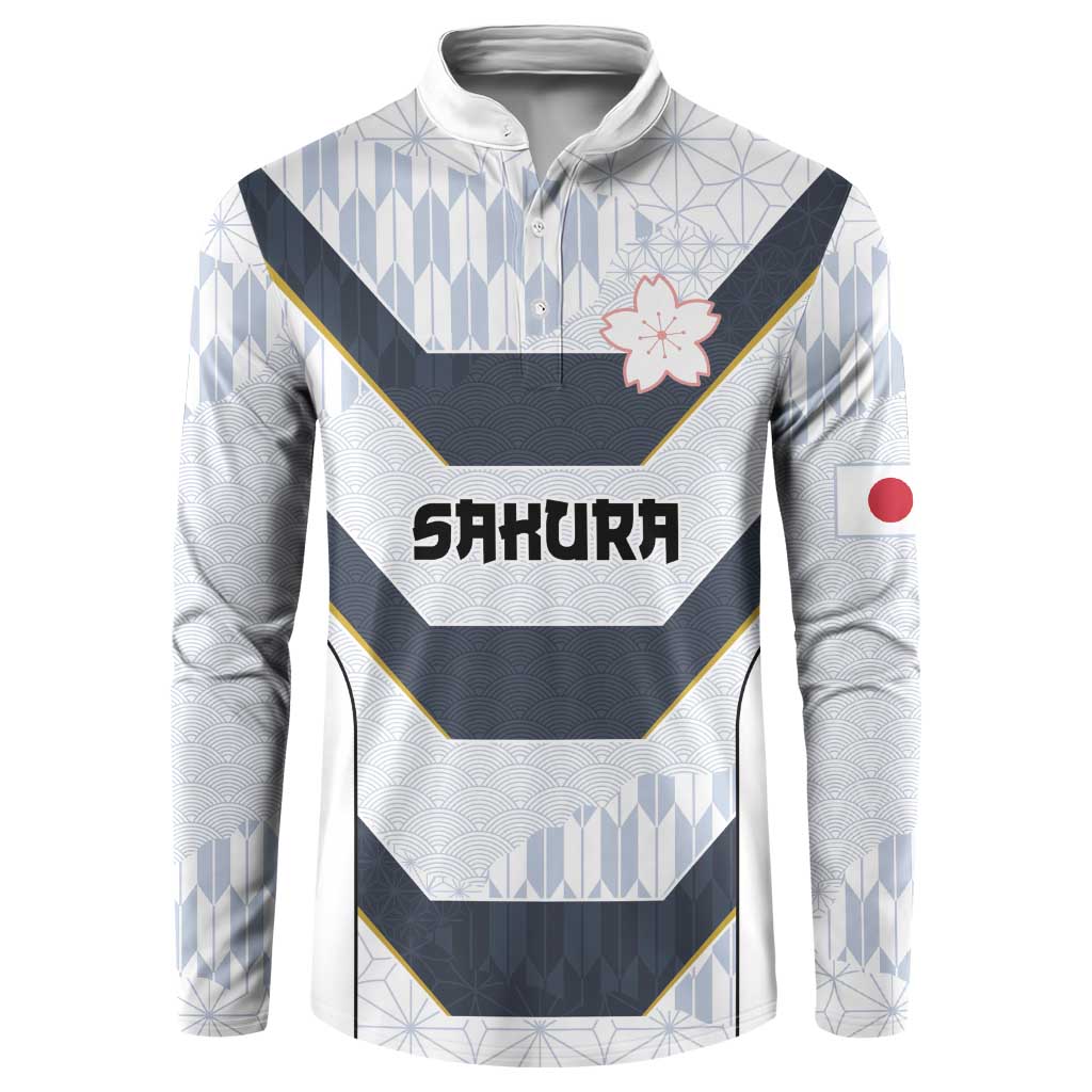 Japan Pacific Rugby 2022-23 Custom Button Sweatshirt Black Sakura Japanese Wave Pattern LT9 Black - Polynesian Pride