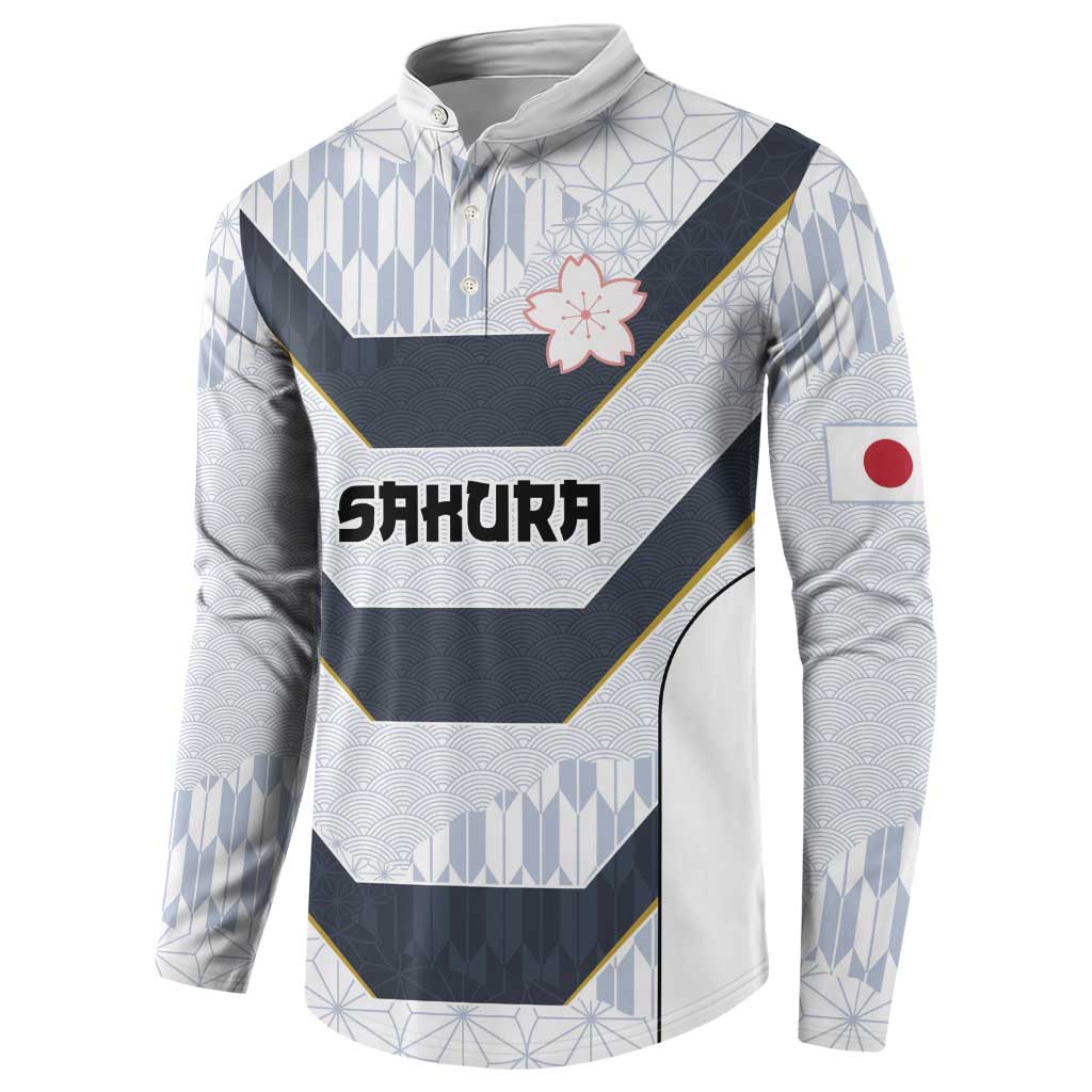 Japan Pacific Rugby 2022-23 Custom Button Sweatshirt Black Sakura Japanese Wave Pattern LT9 - Polynesian Pride