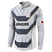 Japan Pacific Rugby 2022-23 Custom Button Sweatshirt Black Sakura Japanese Wave Pattern LT9 - Polynesian Pride