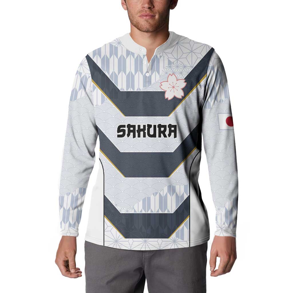 Japan Pacific Rugby 2022-23 Custom Button Sweatshirt Black Sakura Japanese Wave Pattern LT9 - Polynesian Pride