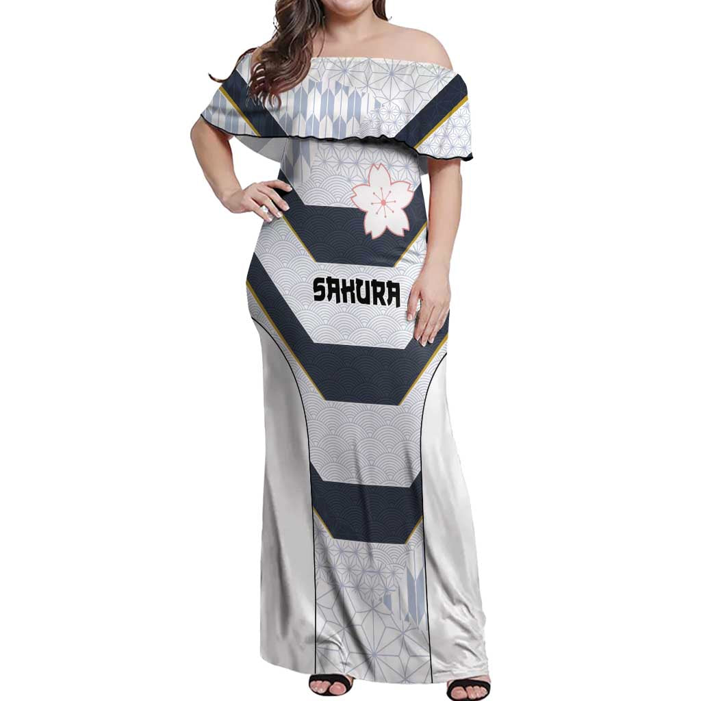 Japan Pacific Rugby 2022-23 Custom Off Shoulder Maxi Dress Black Sakura Japanese Wave Pattern LT9 Women Black - Polynesian Pride