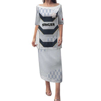 Japan Pacific Rugby 2022-23 Custom Puletasi Black Sakura Japanese Wave Pattern LT9 Long Dress Black - Polynesian Pride